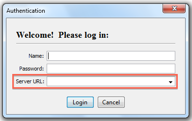 login window with server URL field